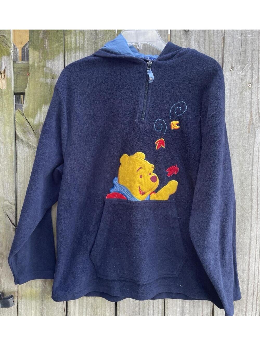 Winnie the Pooh Jacket Autumn Fall Print Half Zip Large Blue